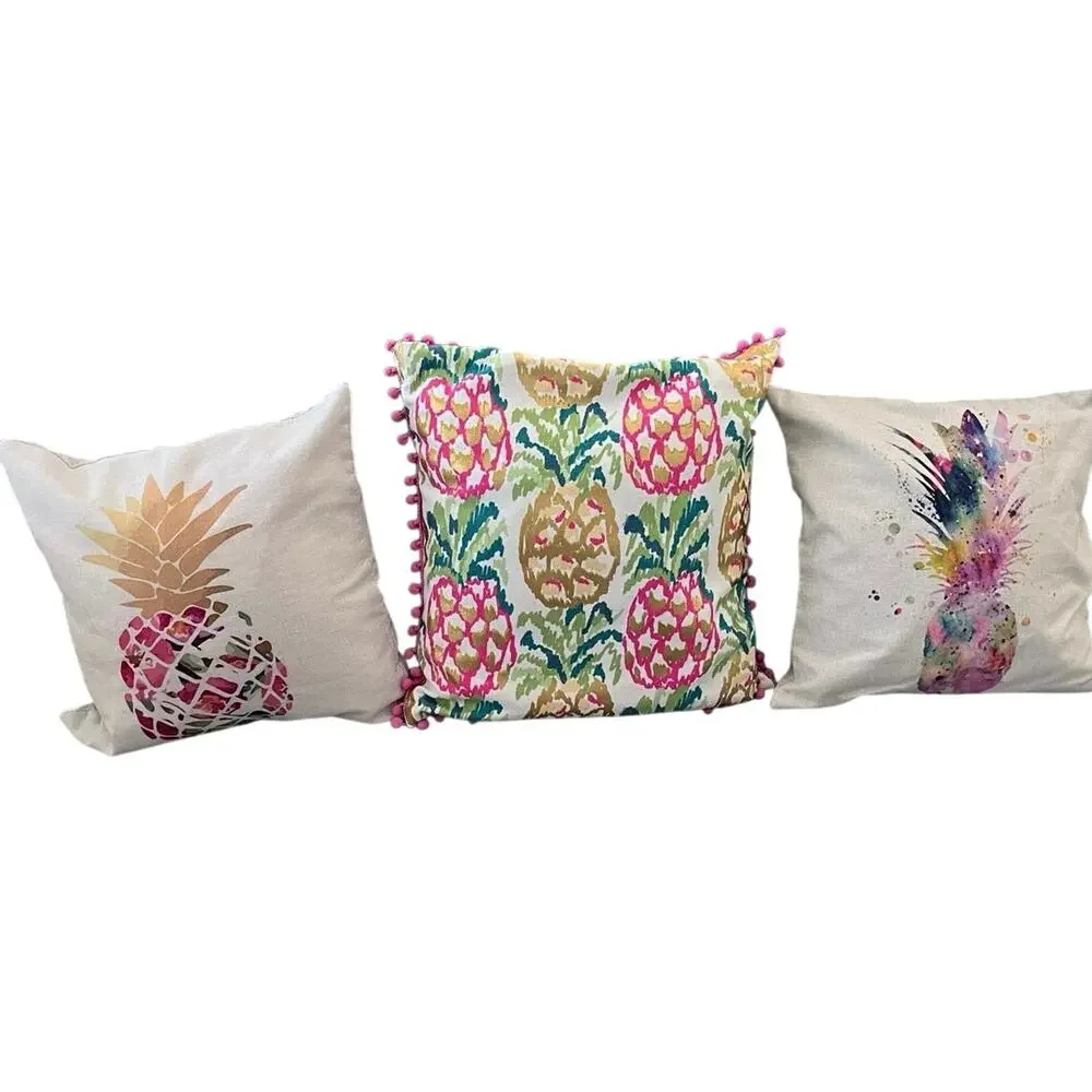 Pineapple Throw Pillows Flamenco Pom Pom Trim Tropical Beach Decor